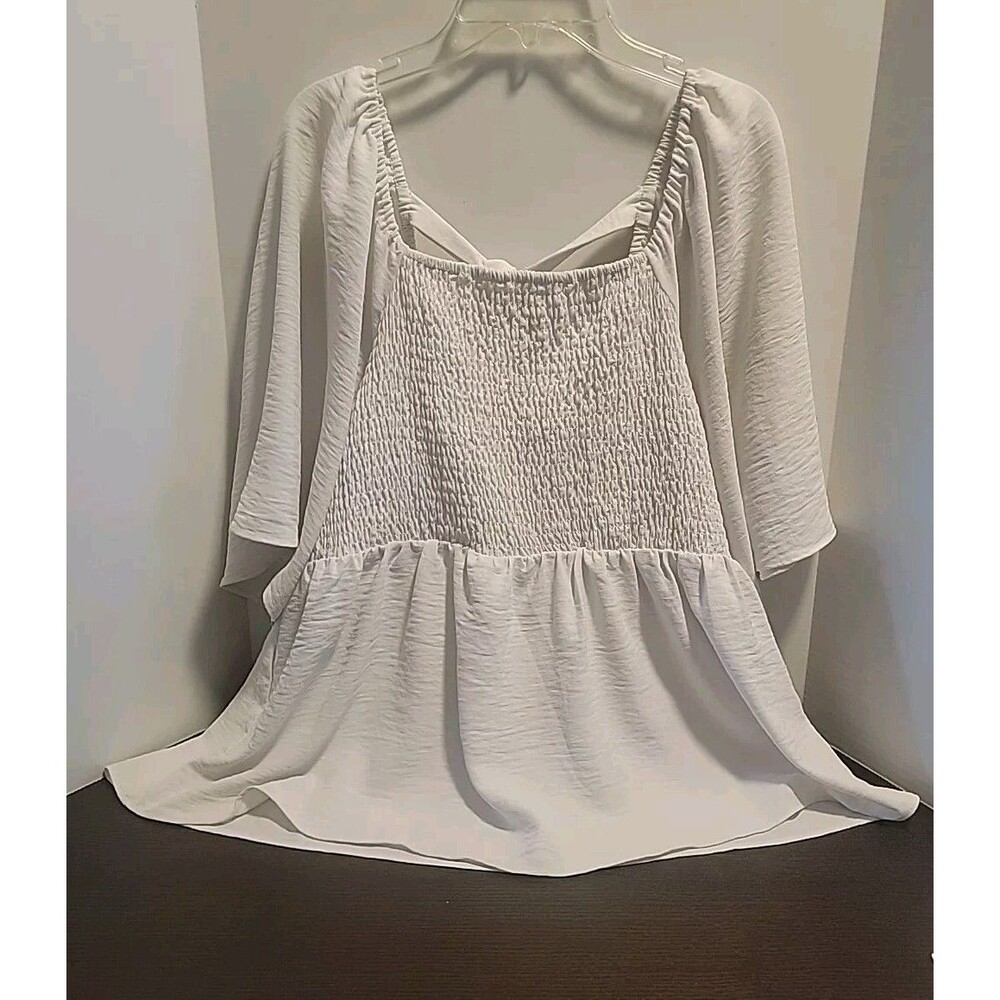 Cato Top Sz L Romantic Ruffled  Beachy Boho Fairy Top Flounce Sleeves Tie Back